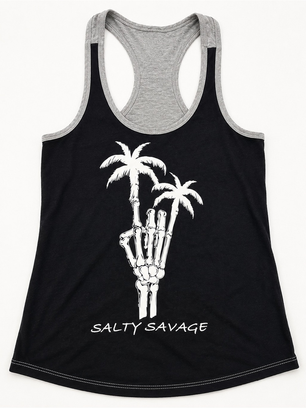 Salty Savage Retired Skeleton Palm Tree Racerback Tank Women’s XS Black